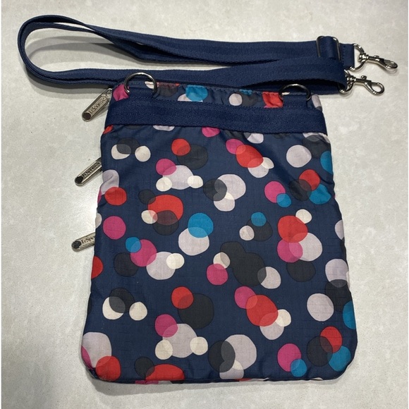 LeSportsac Crossbody Bag 3 Zip Navy Blue Polka Dot ⭐️⭐️⭐️⭐️ - Picture 13 of 15